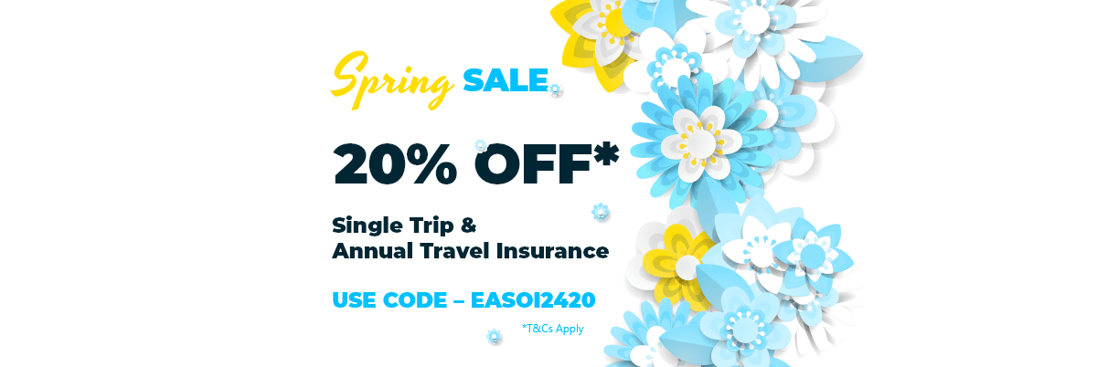 Spring Sale 20% Off* Single Trip & Annual Travel Insurance - Use Code EASOI2420 *T&Cs Apply